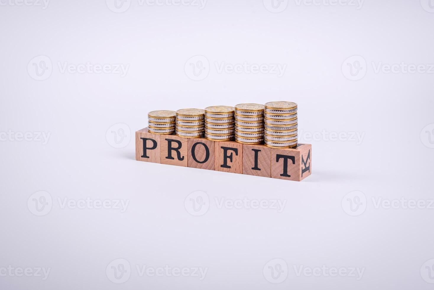 The inscription Profit inspection made of wooden cubes on a plain background photo