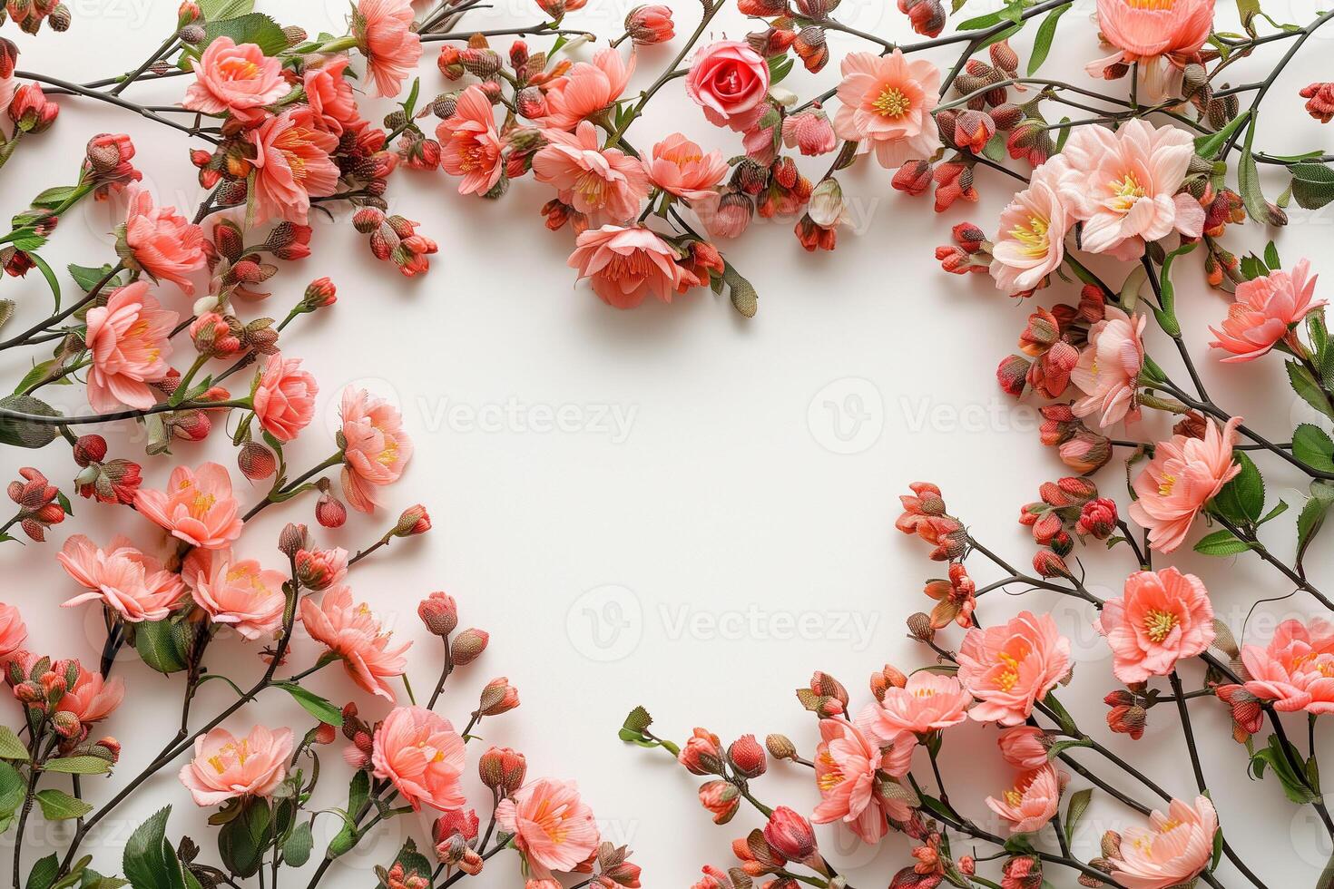 AI generated Spring Love, Heart of Pink Blossoms photo