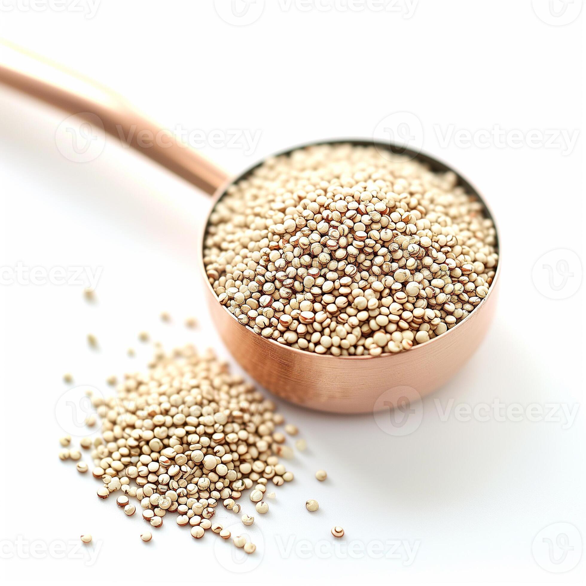 ai generado un cobre medición cuchara con crudo quinua granos aislado