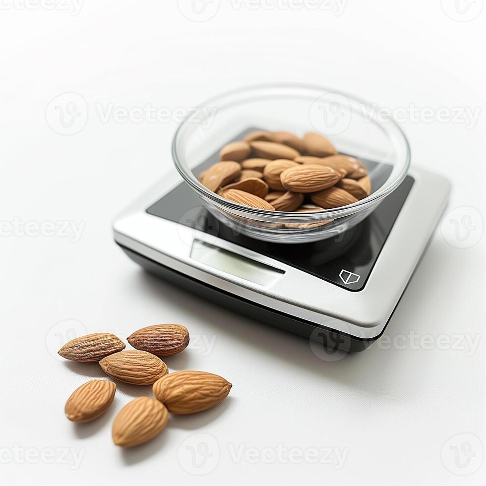 AI generated A precision digital kitchen scale with a single almond isolated on a transparent background photo