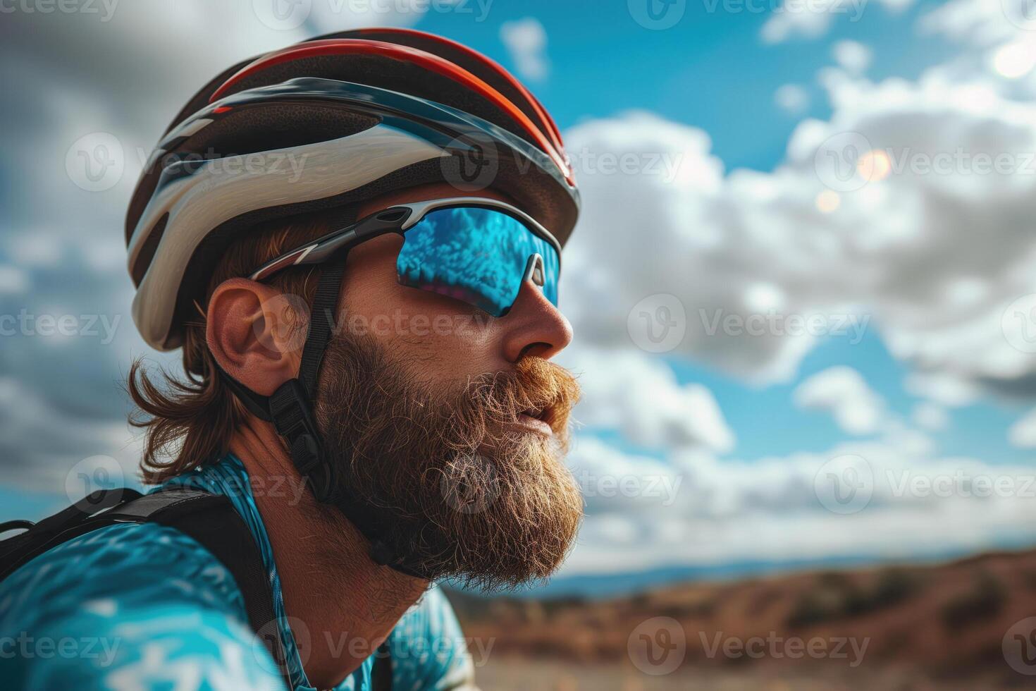 AI generated Contemplative Cyclist Gazes Into Cloudy Horizon photo