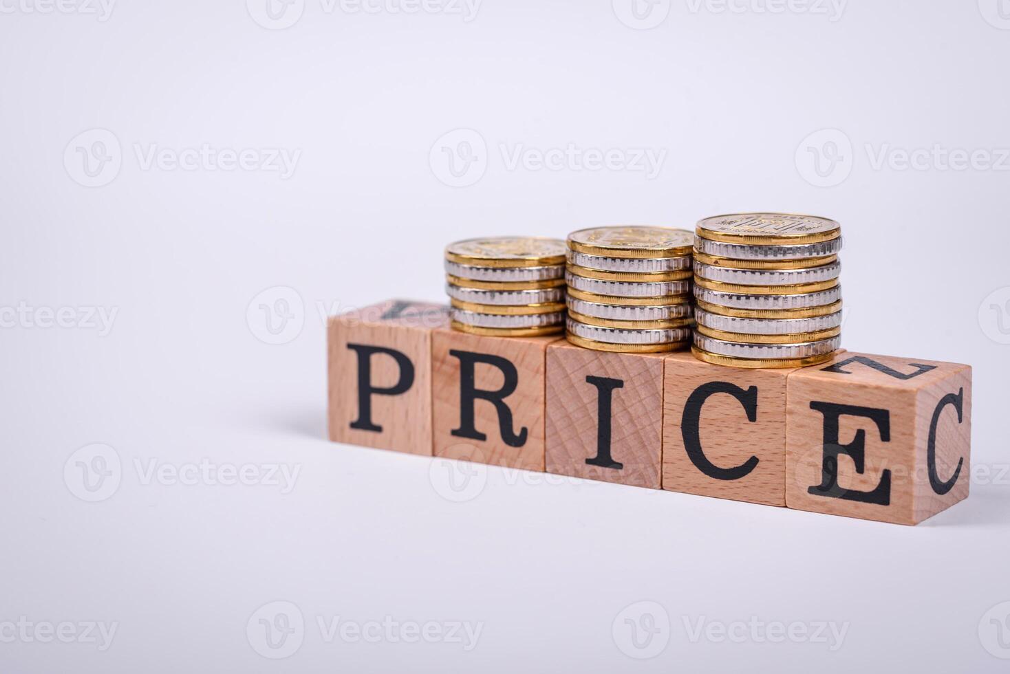 The inscription Price inspection made of wooden cubes on a plain background photo