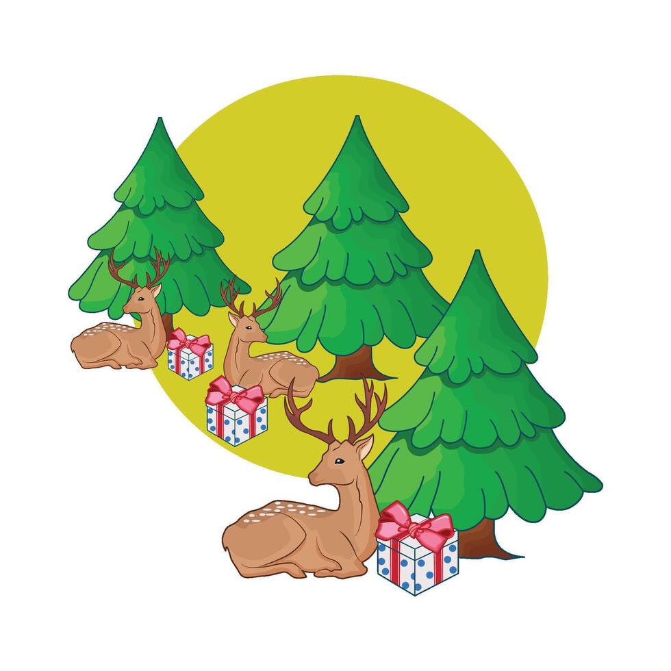 illustration of deer with christmas tree vector