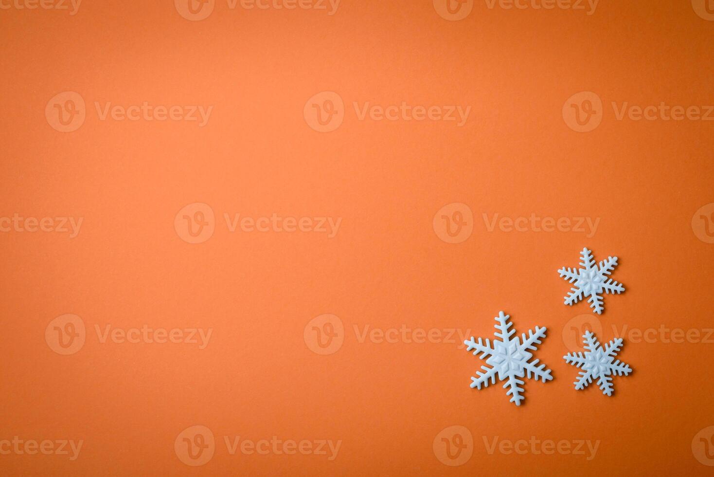 Beautiful winter snowflakes on a plain background with copy space photo