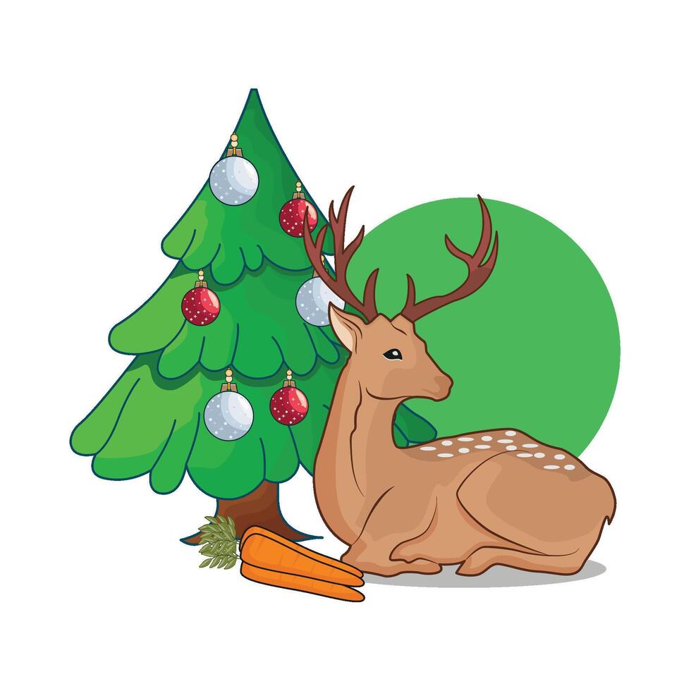 illustration of deer and christmas tree vector