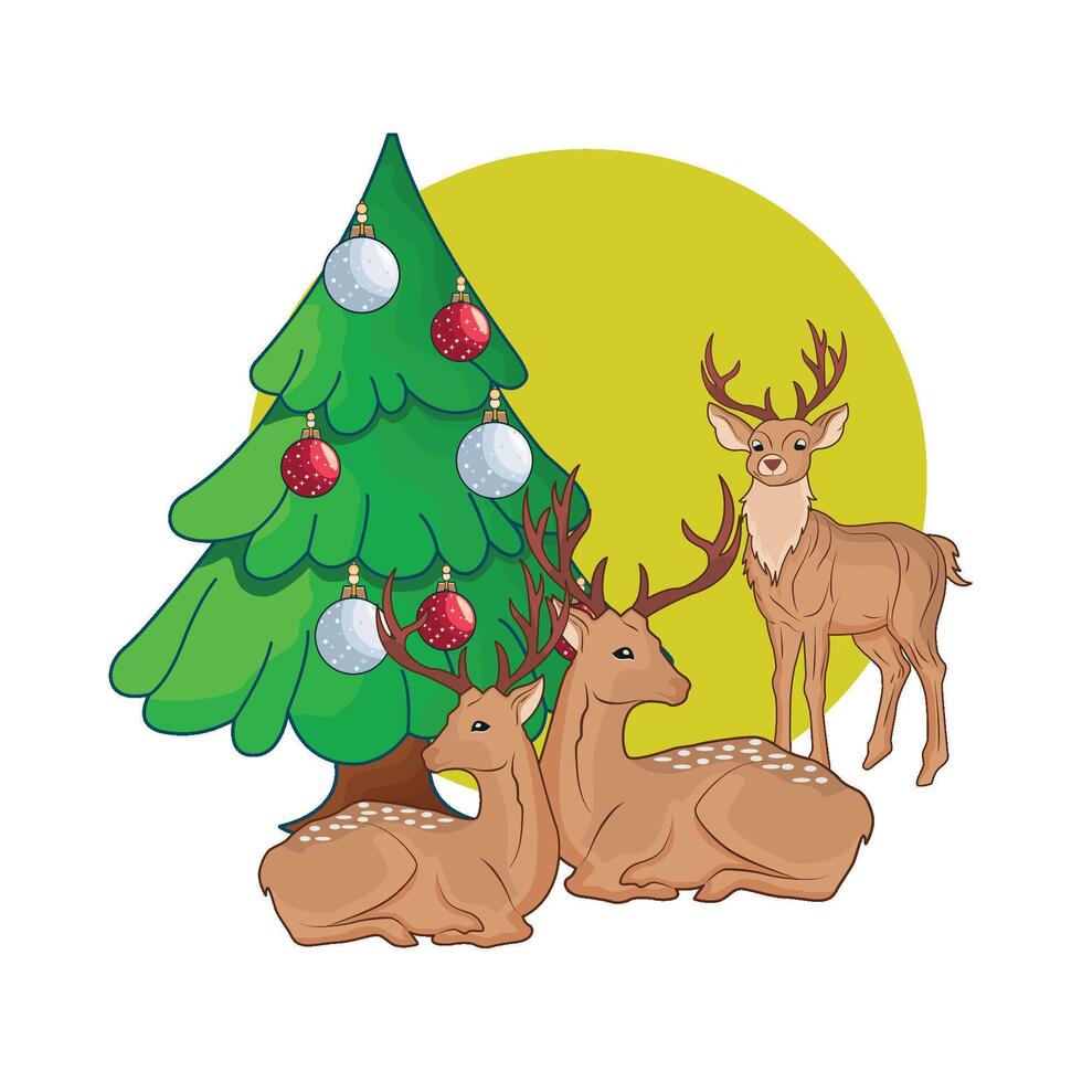 ilustración de ciervo y Navidad árbol vector