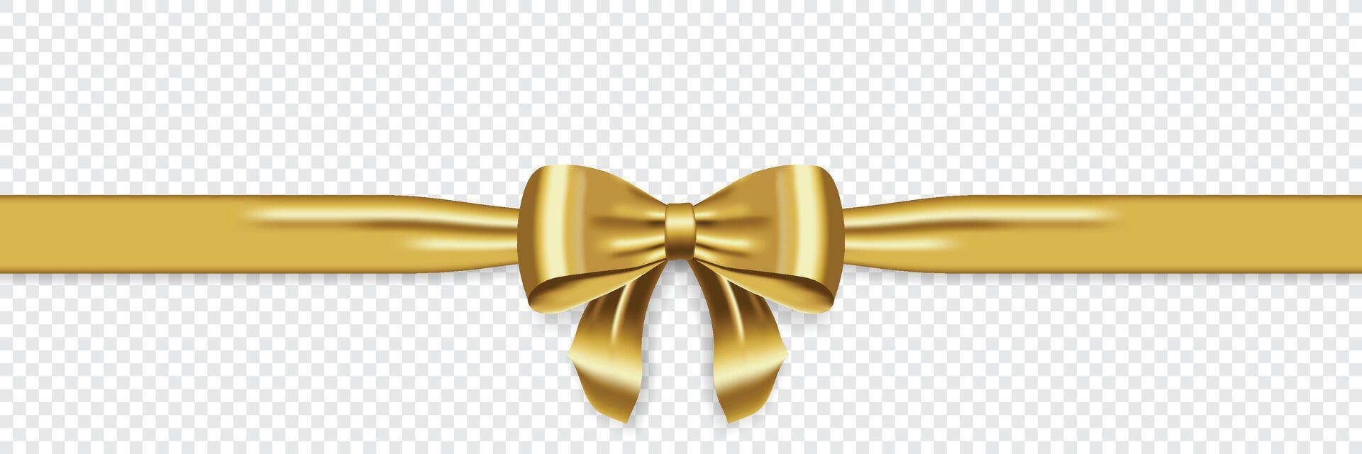 satín decorativo dorado arco con horizontal amarillo cinta. realista oro arco para decoración diseño. elemento para decoración regalos, saludos, Días festivos vector