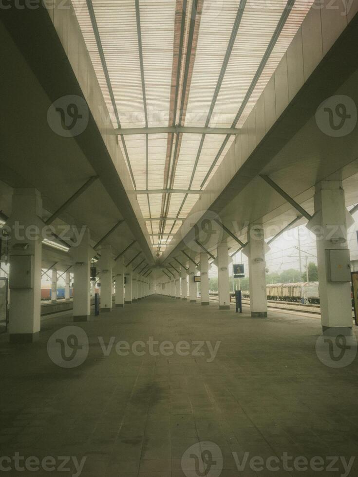 Empty perspective of  concrete room interior with daylight. photo