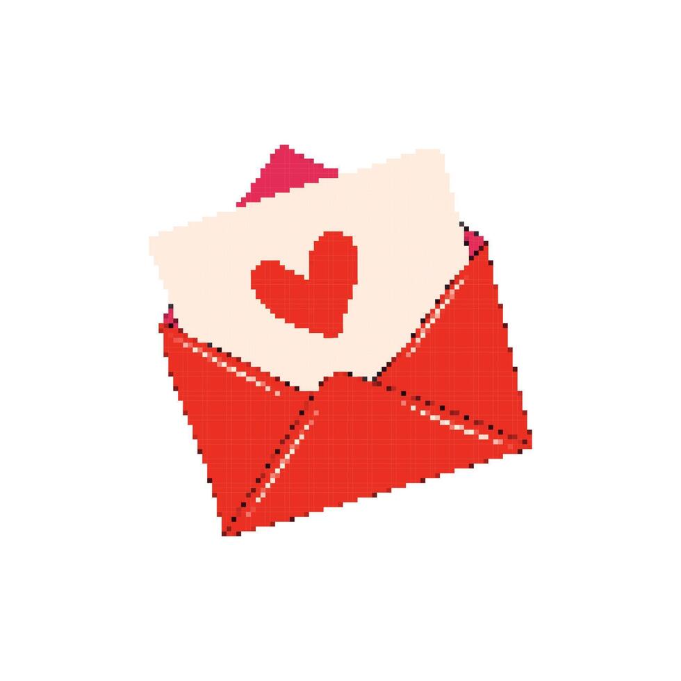 Red envelope with love sticker pixel art. 8-bit sprite. Valentine's Day stickers vector