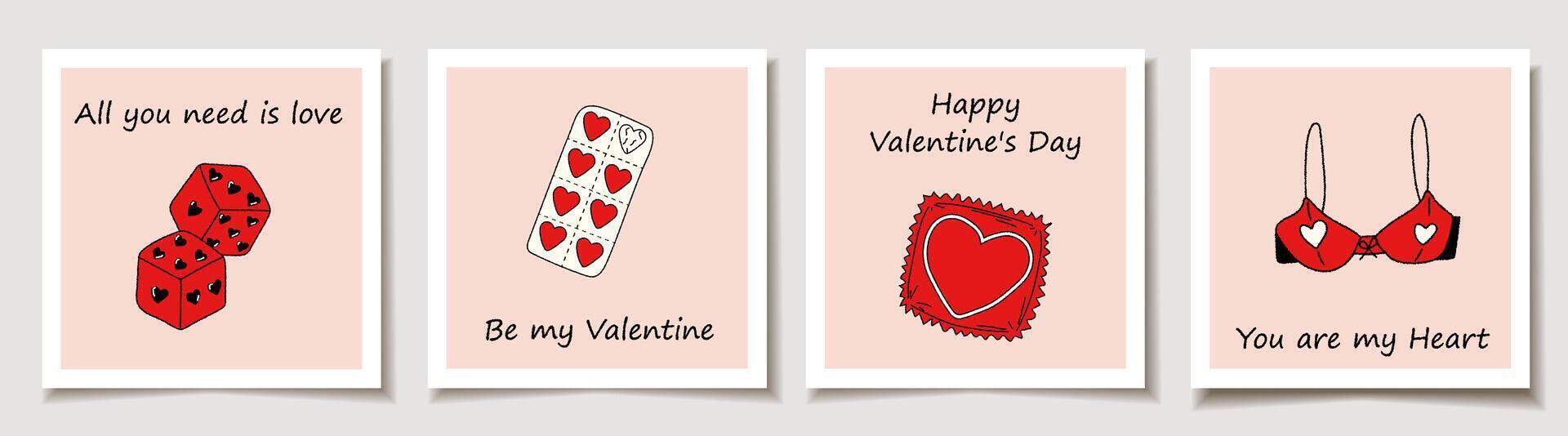 conjunto de San Valentín día tarjetas con Clásico pegatinas amar, San Valentín día vector