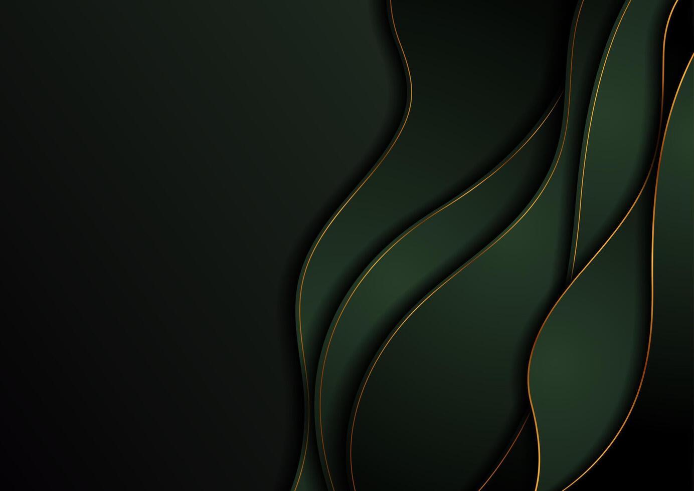 Dark green corporate wavy background with golden lines vector