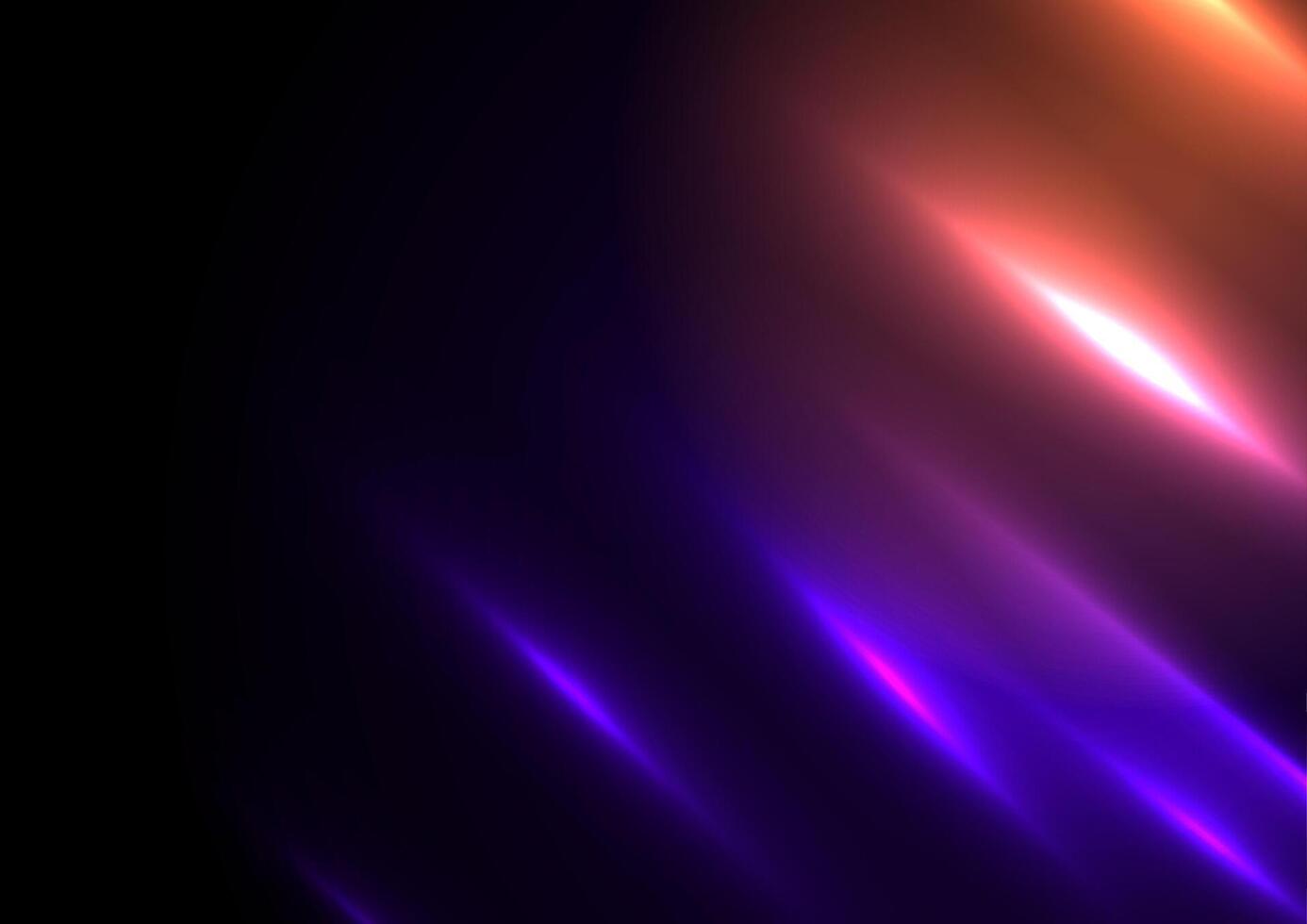 Abstract black background with violet orange neon glowing stripes vector