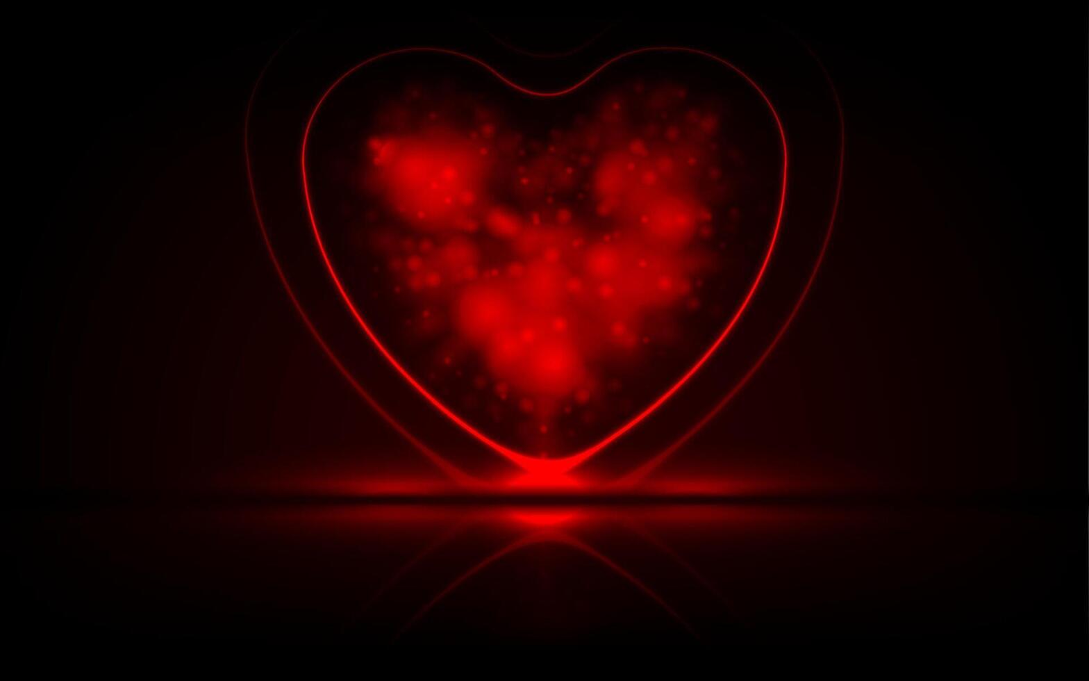 Neon shiny red heart with glowing lights abstract background vector