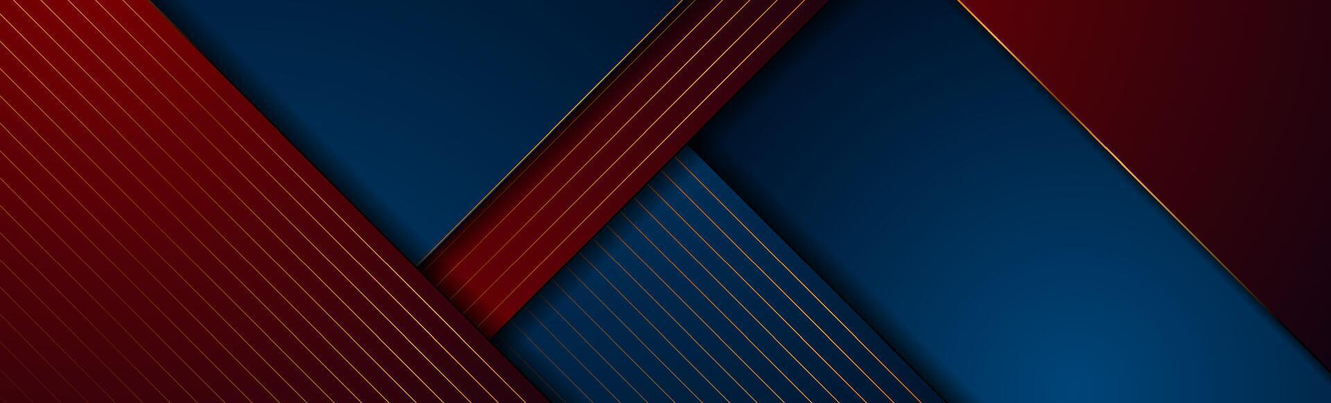 Dark blue, red and golden abstract tech geometric background vector