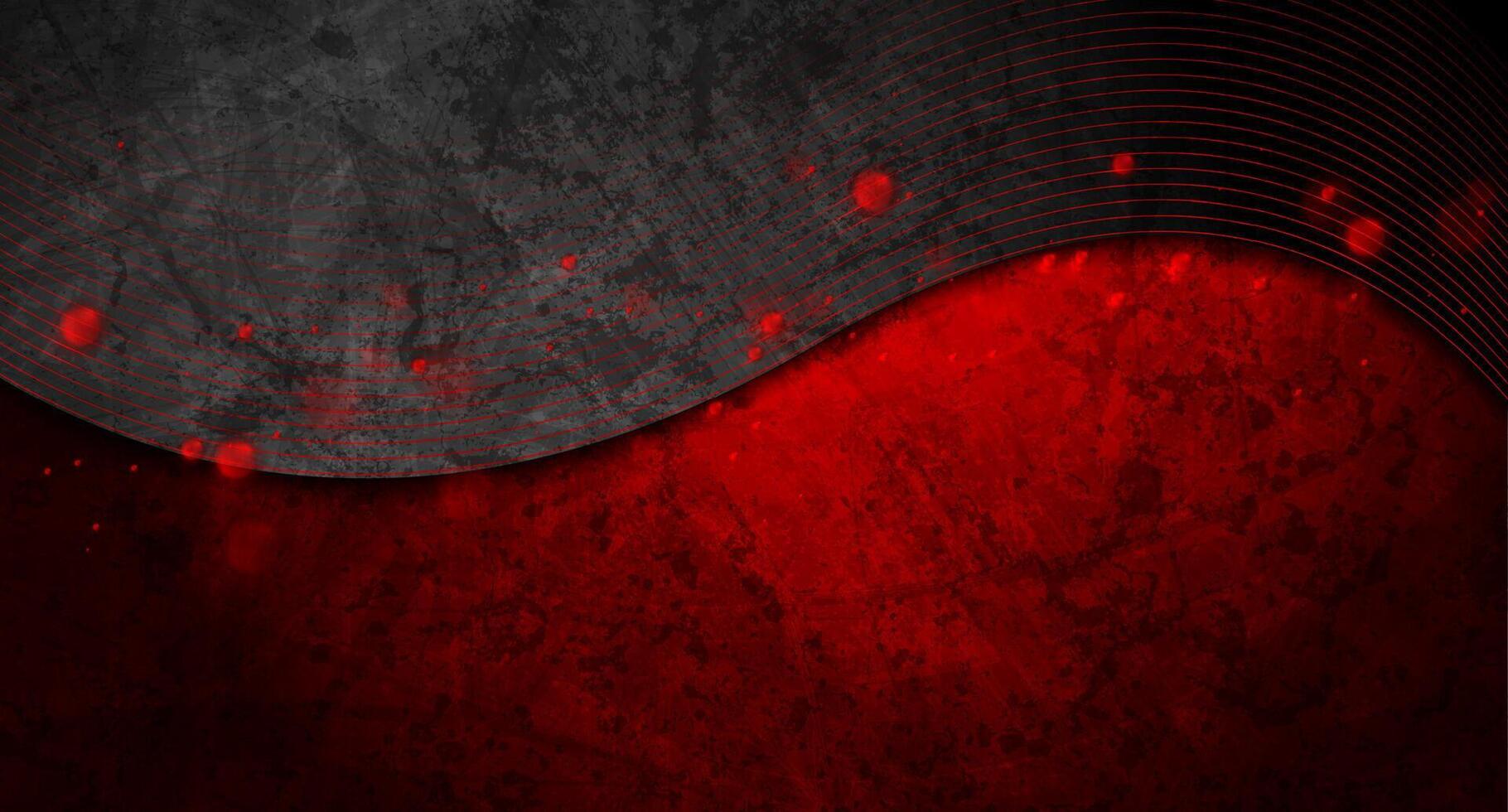 Red black wavy corporate background with lines and glowing particles vector