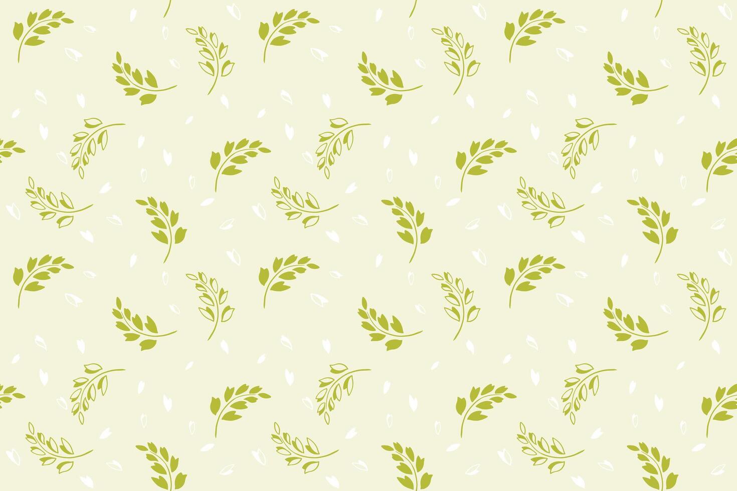 Seamless pattern with creative small silhouettes branches leaves and tiny shapes, drops, spots. Simple stylized green floral printing on a light background. Vector hand drawn. Design for printing