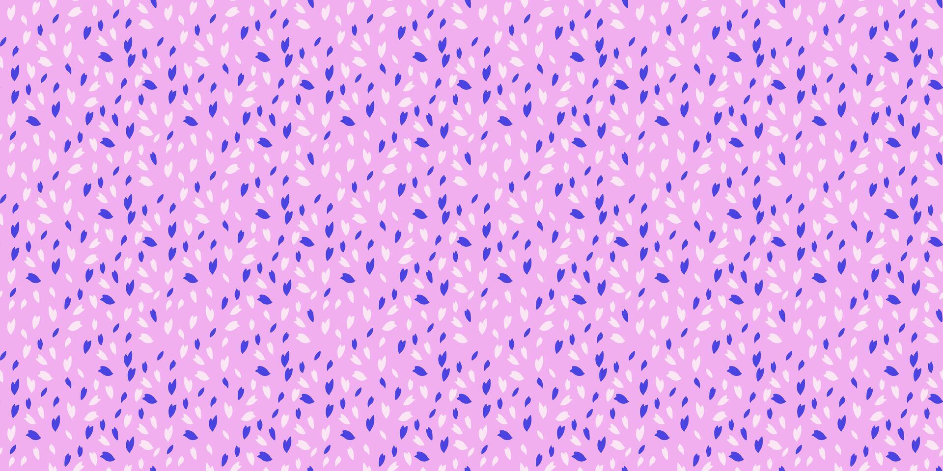 Trendy vibrant polka dots, drops, spots seamless pattern. Simple creative blue snowflakes, circles, leaflets, random dot, on a pink background. Vector hand drawn sketch tiny shape texture printing.
