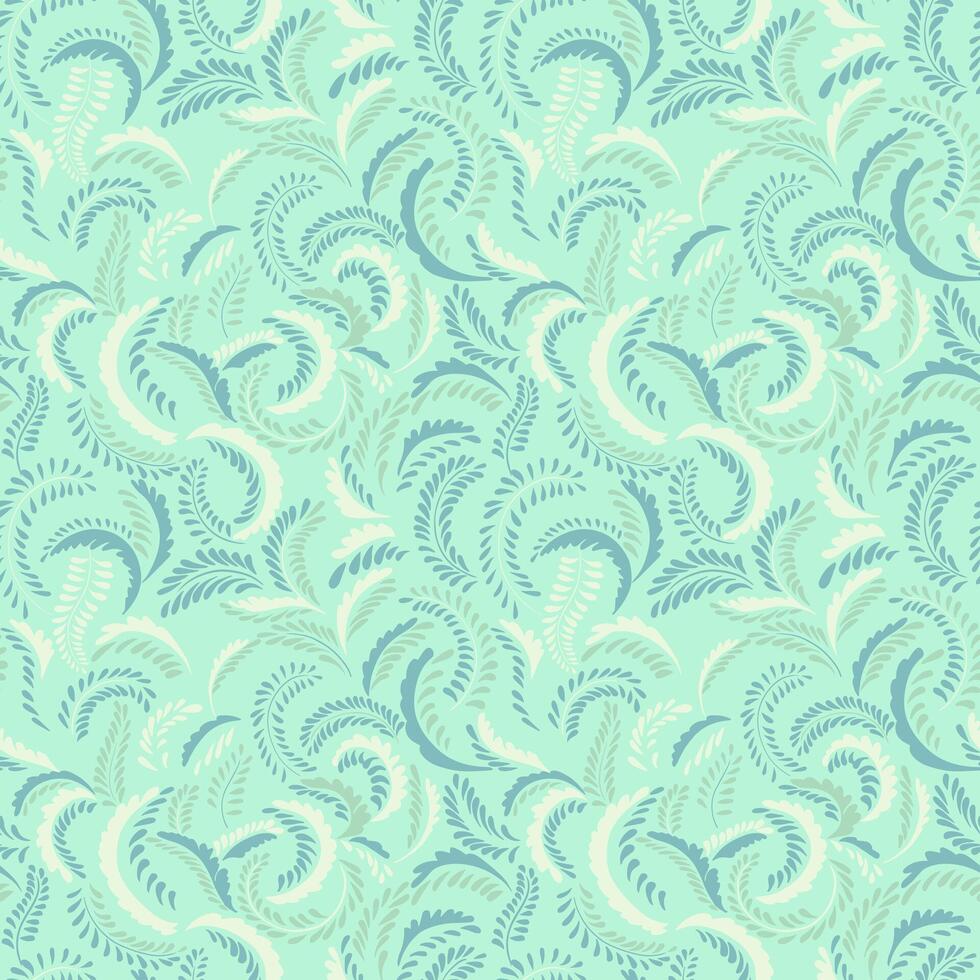 Stylized floral branches with tiny shapes dots, drops, spots seamless pattern. Monocrome green pastel background with abstract textured twisted stems. Simple monogram printing.Template for design vector