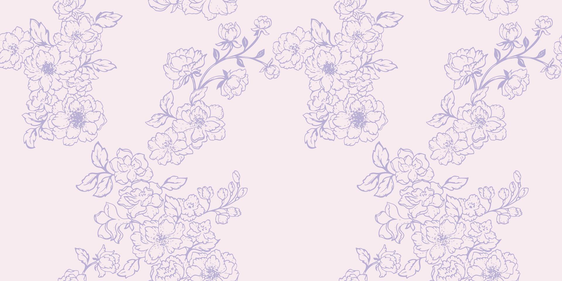 Seamless abstract artistic simple branches flowers pattern. Pastel light stylized floral background. Vector hand drawn sketch lines, outlines. Template for textile, fashion, printing, fabric