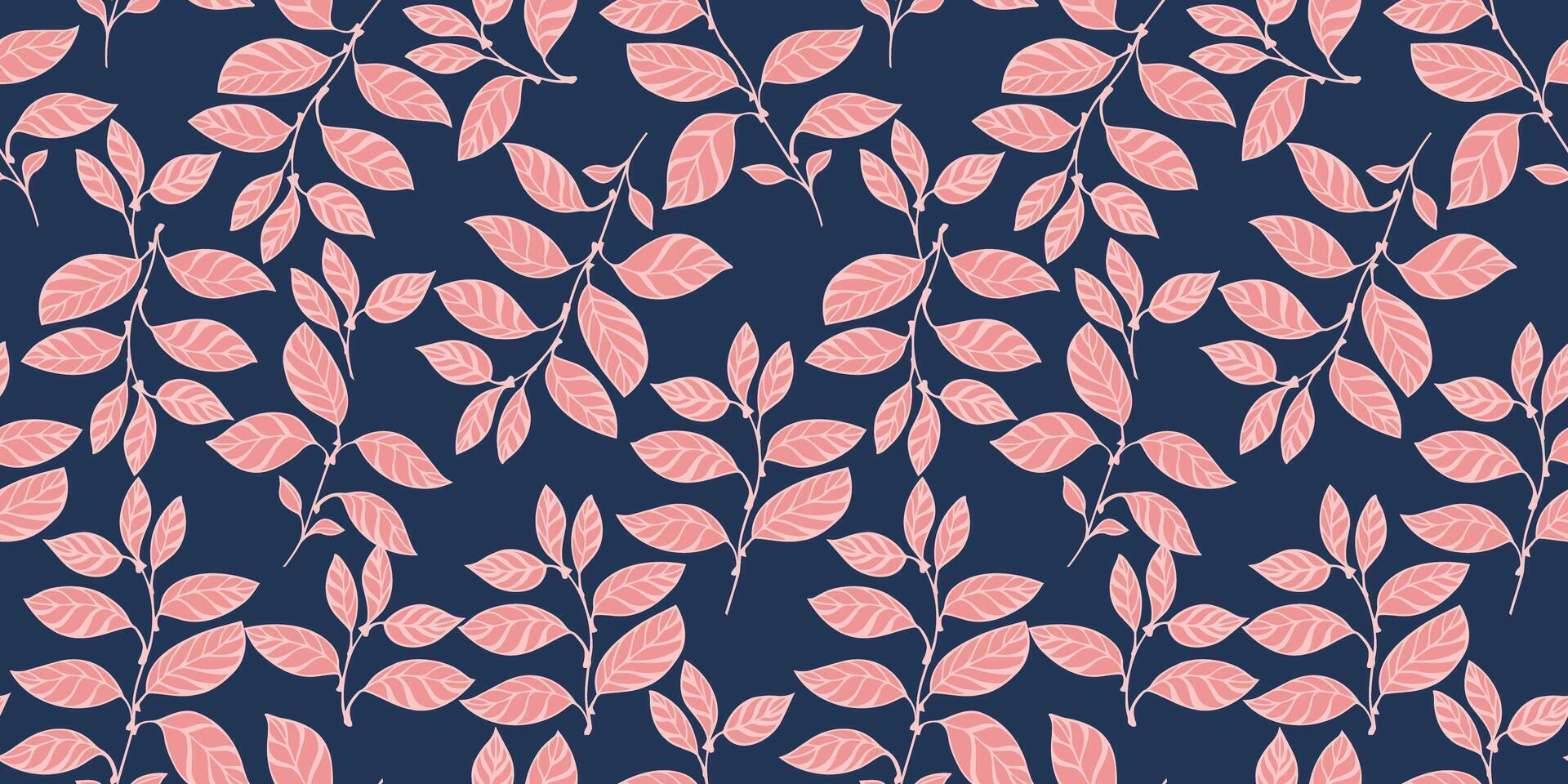 Creative, retro, orange leaves branches seamless pattern on a dark background. Vector hand drawn. Stylized simple foliage botanical printing. Template for design, textile, fashion