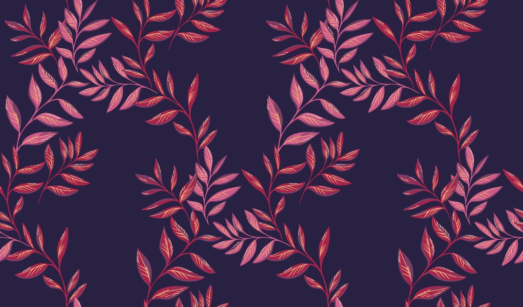 Bright elegance foliage intertwined seamless pattern on ad dark blue background. Abstract, artistic, garden leaves stem printing. Vector hand drawing. Template for designs, textile, fashion, fabric