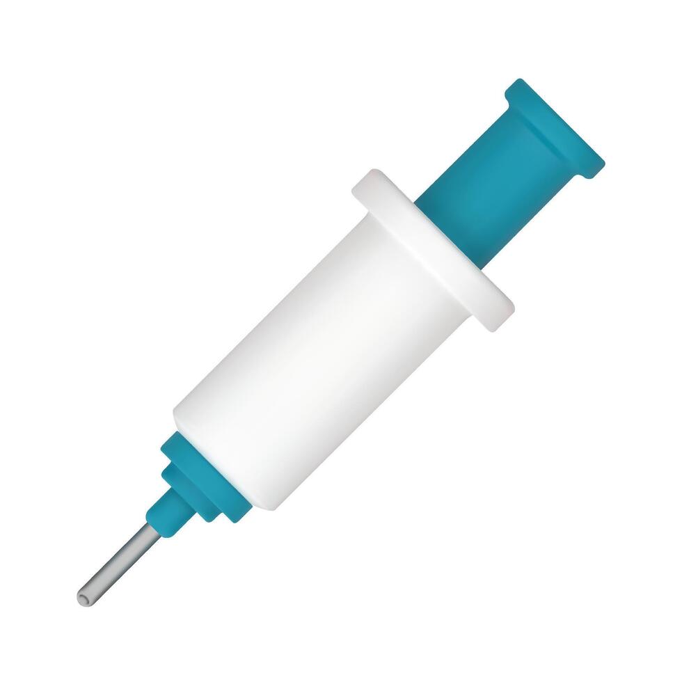 3D vector syringe for medical injection, vaccination. Medical equipment. Vector illustration in cartoon minimal style isolated on a white background