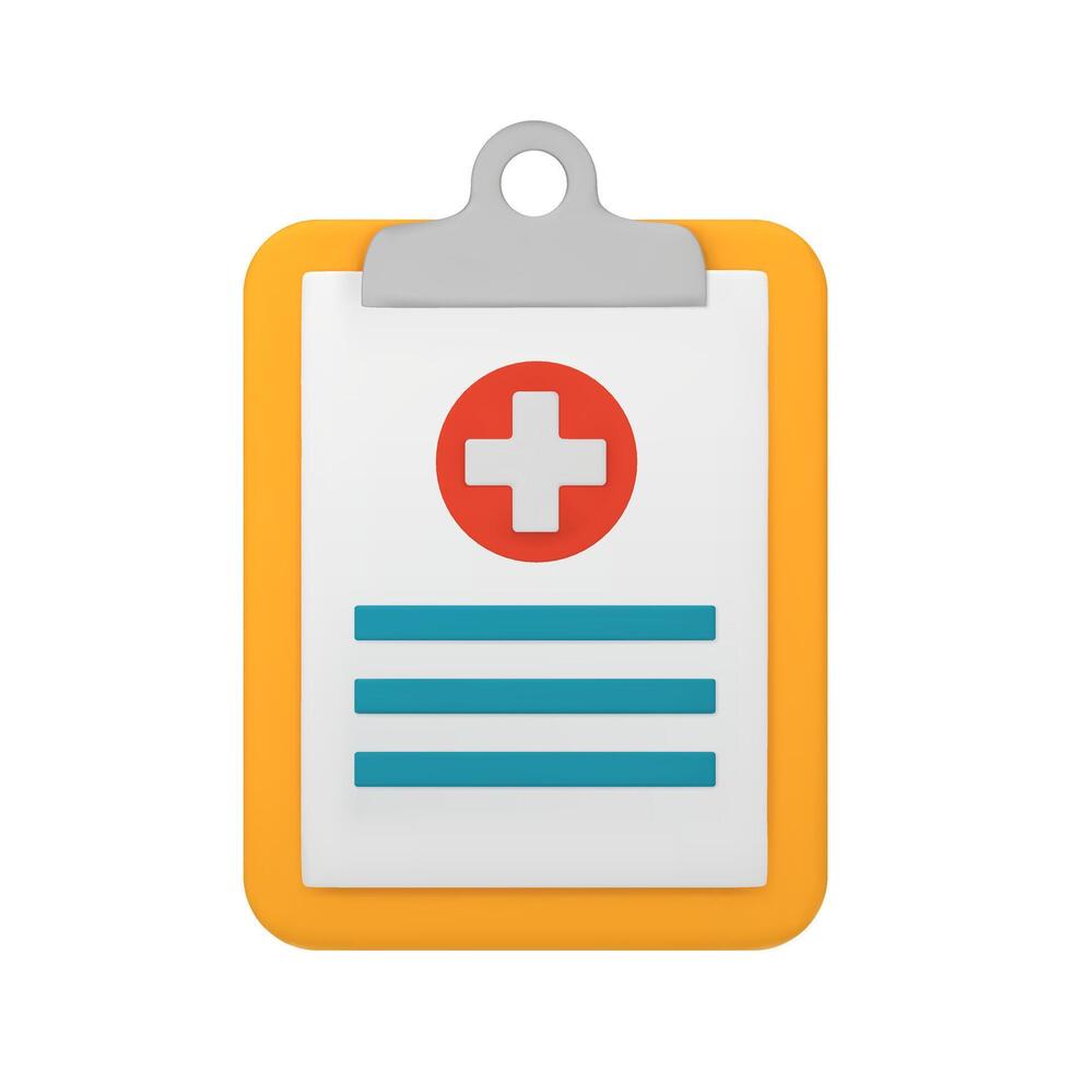 Medical form, medical report, health data, clipboard and notes on it, clipboard, application form, health insurance, medical history concepts, 3d vector illustration.