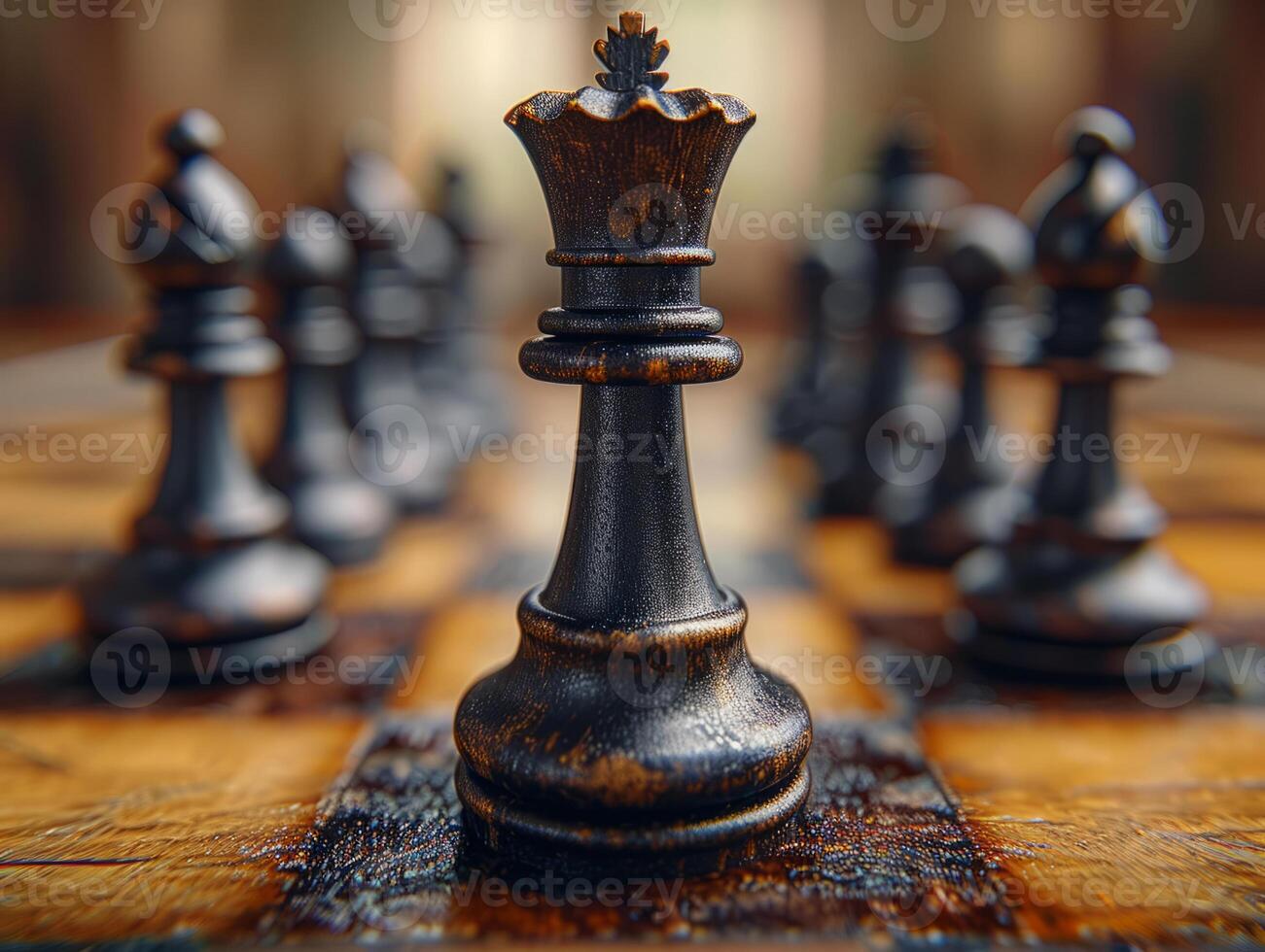 AI generated Close Up of Chess Board With Pieces - Strategy Game, Intelligence, Checkmate, King, Queen photo