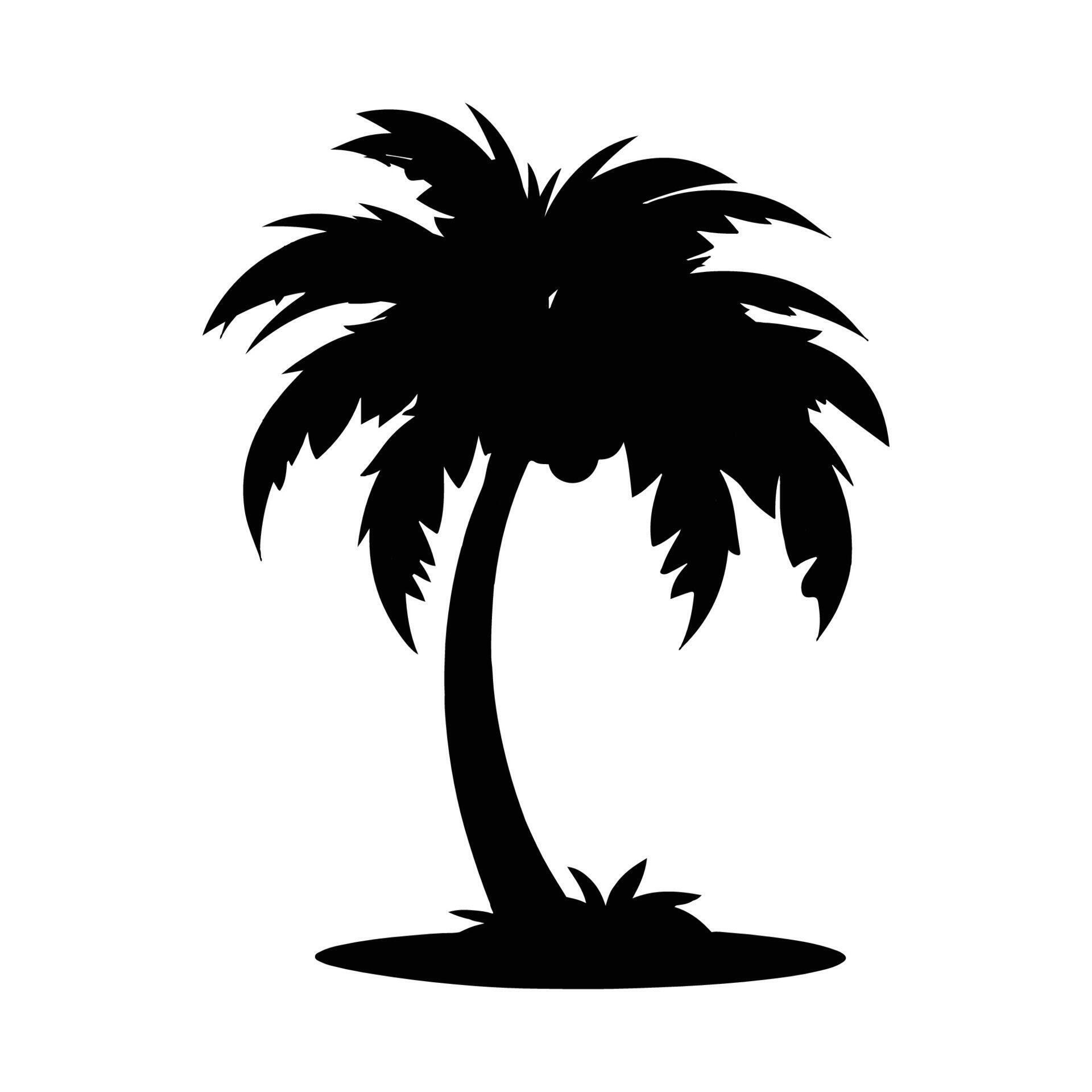 Black palm trees set isolated on white background. Palm silhouettes
