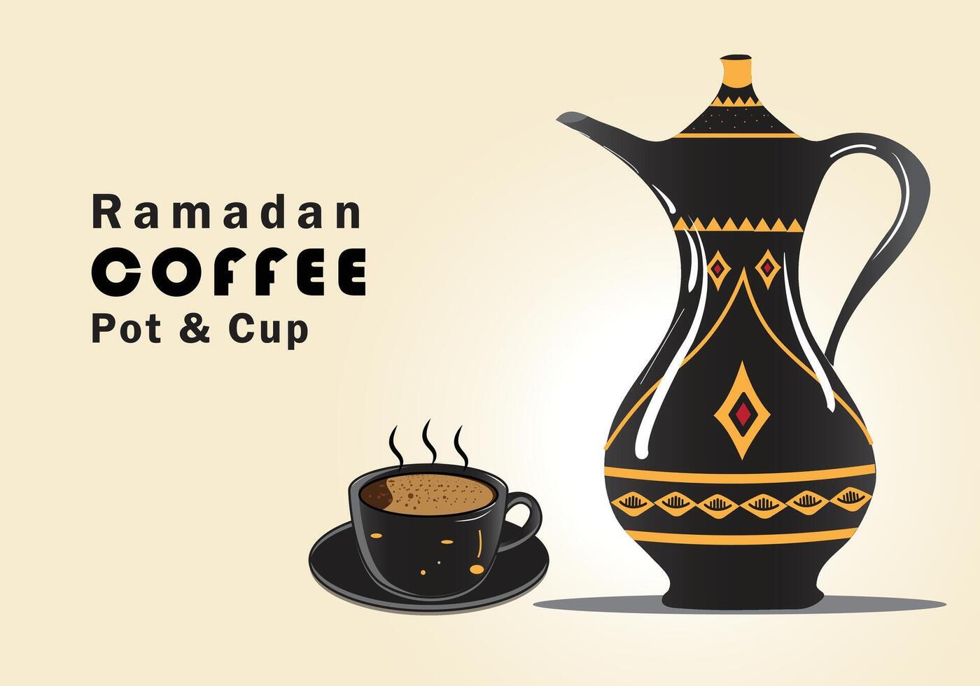 Ramadan Coffee pot. Balack coffee pot with cup of a coffee . vector