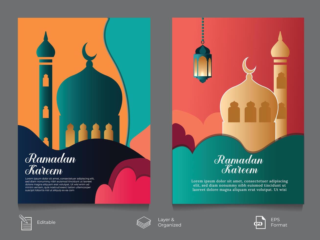 Ramadan kareem greeting card set in vector. vector