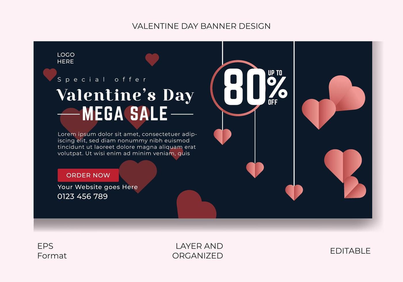 Valentine day sale web banner. Social media cover template. vector