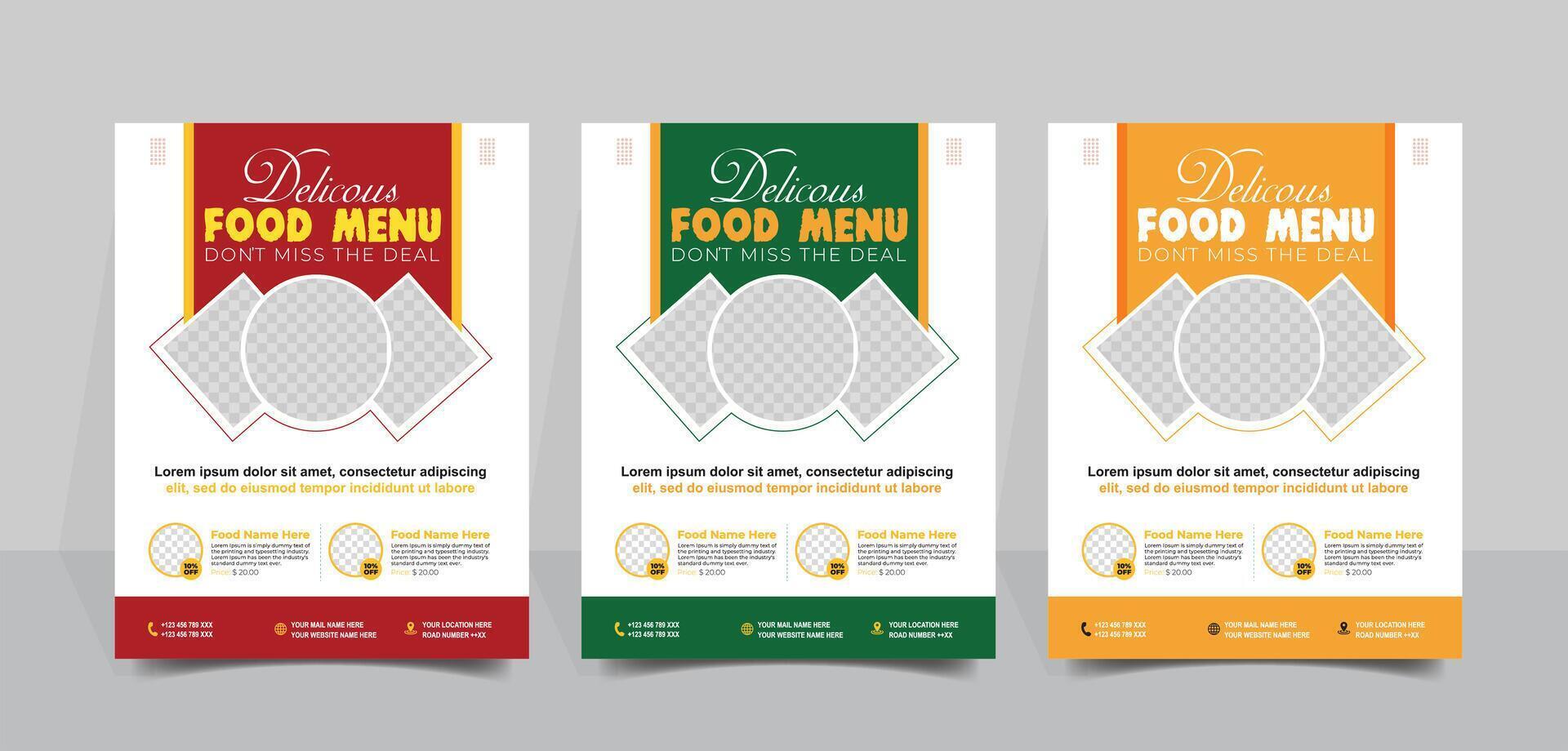 Fast Food Flyer Design Template cooking, cafe and modern restaurant menu, food ordering, junk food. Vector illustration for flyer template design, banner, poster, cover, menu, brochure. Pro Vector