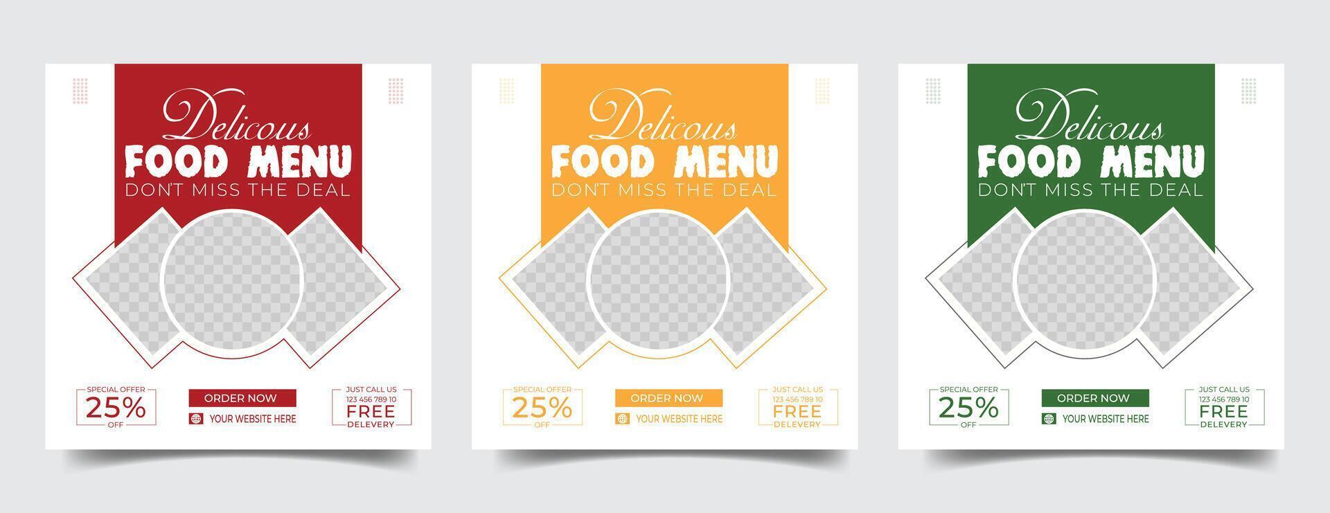 Food social media post template. vector illustration. Set of Editable square banner template design for food post. Suitable for Social Media Post restaurant and culinary. Pro Vector