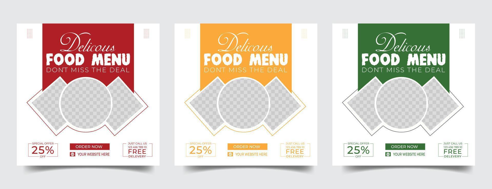 comida social medios de comunicación enviar modelo. vector ilustración. conjunto de editable cuadrado bandera modelo diseño para comida correo. adecuado para social medios de comunicación enviar restaurante y culinario. Pro vector