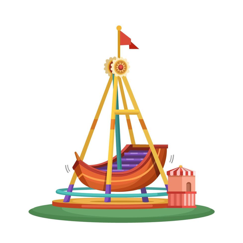 Pirate Ship Ride Theme Park Cartoon illustration Vector