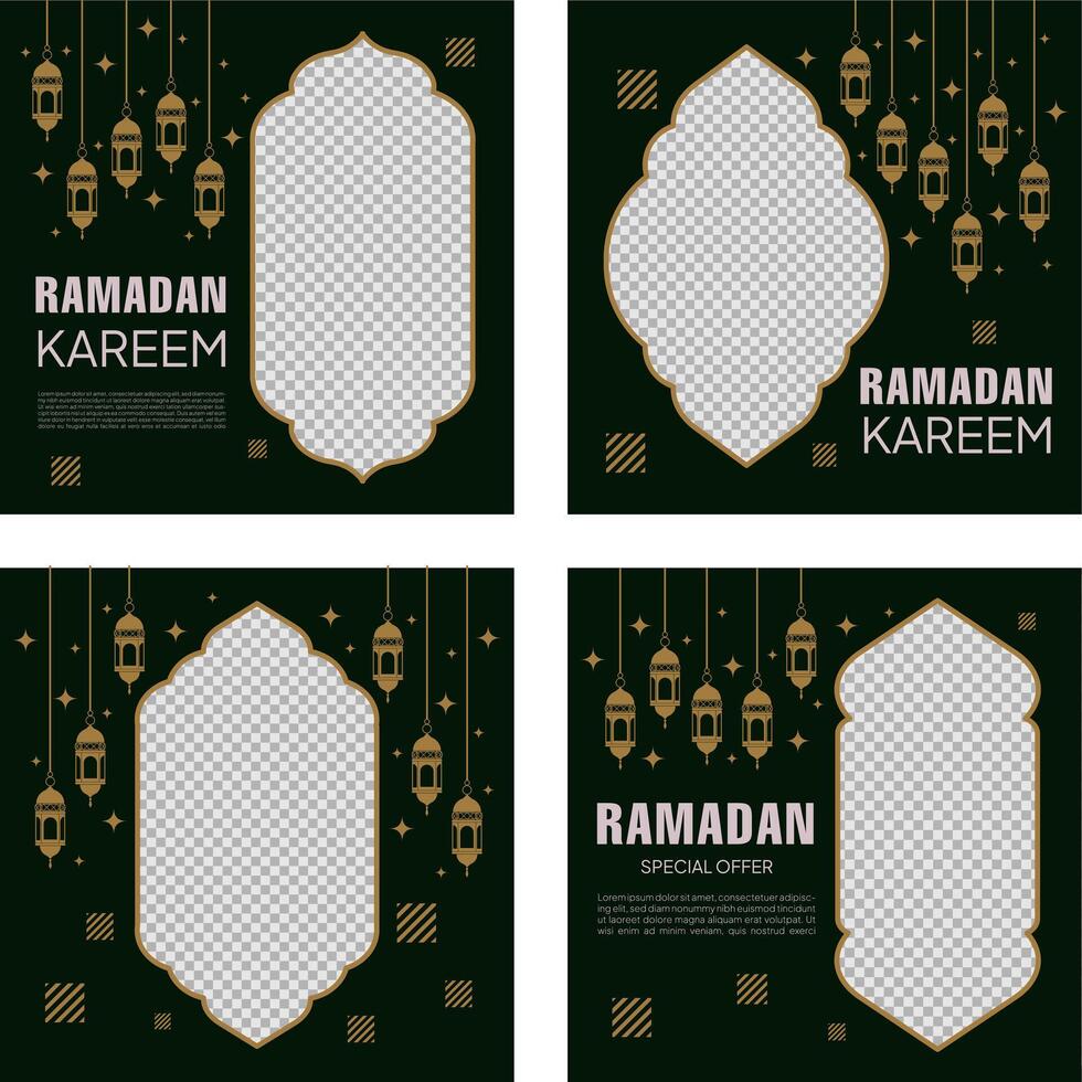 green ramadan template set for social media vector