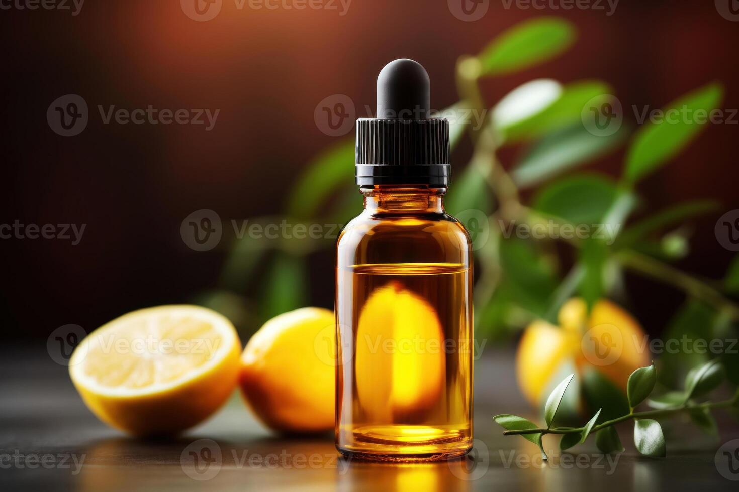 AI generated Essential Oil with Lemon and Green Branch photo