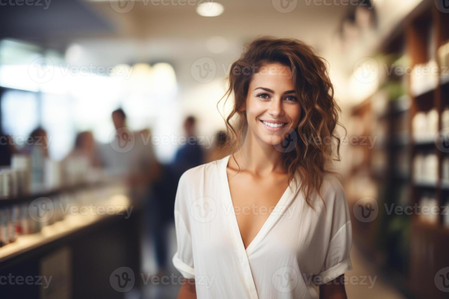 AI generated Radiant Woman in a Boutique Setting photo