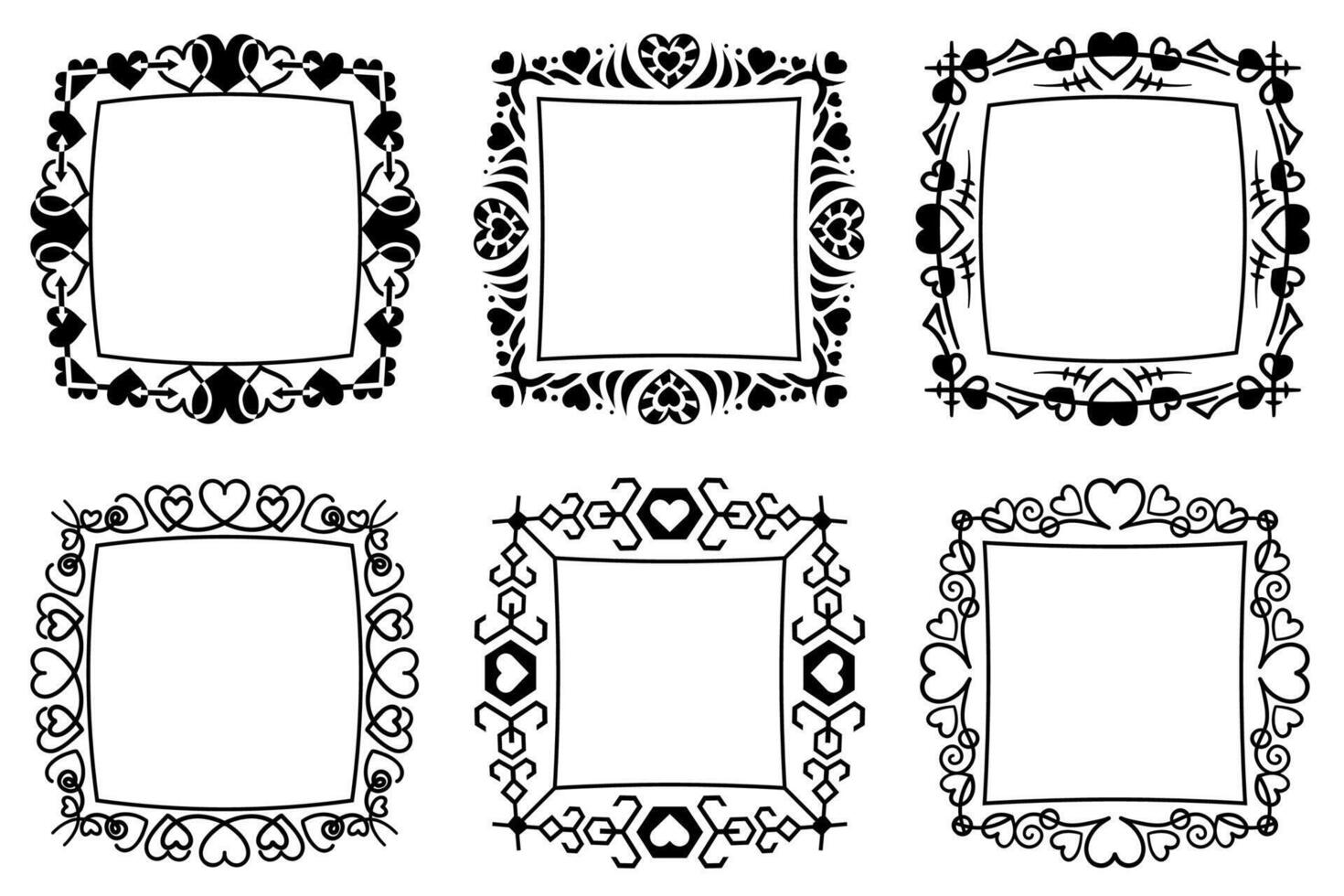 Abstract square frame with hearts. Ornamental decorative borders designs. Copy space for your text or images. vector