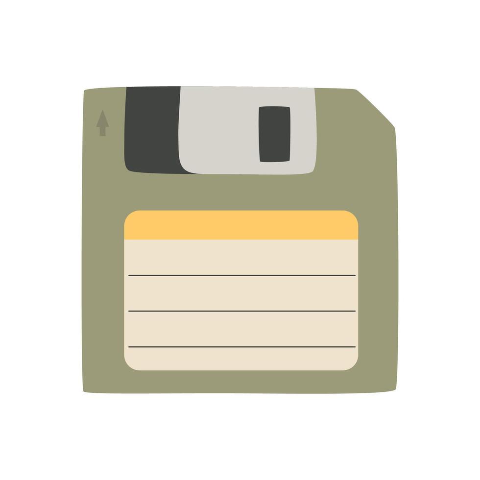 Floppy Disk icon in flat style isolated on white background. HD diskette old data media. Vector hand-drawn illustration.