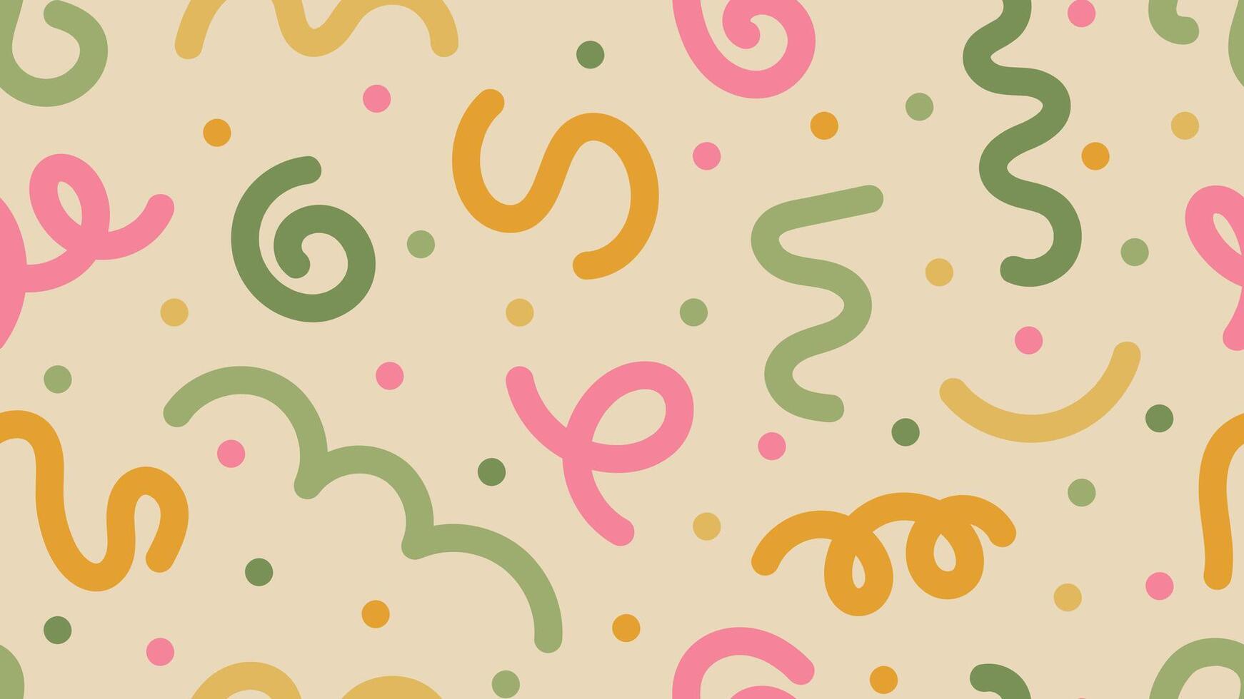 Fun colorful doodle background. Abstract minimalist hand drawn seamless pattern with bright cute elements. Random colorful swirls, bundles and dots. Simple childish scribble design vector