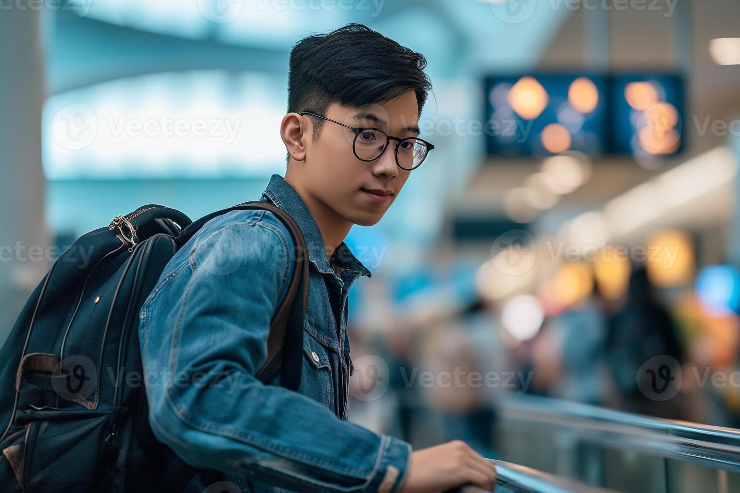 AI generated Young man at the airport photo