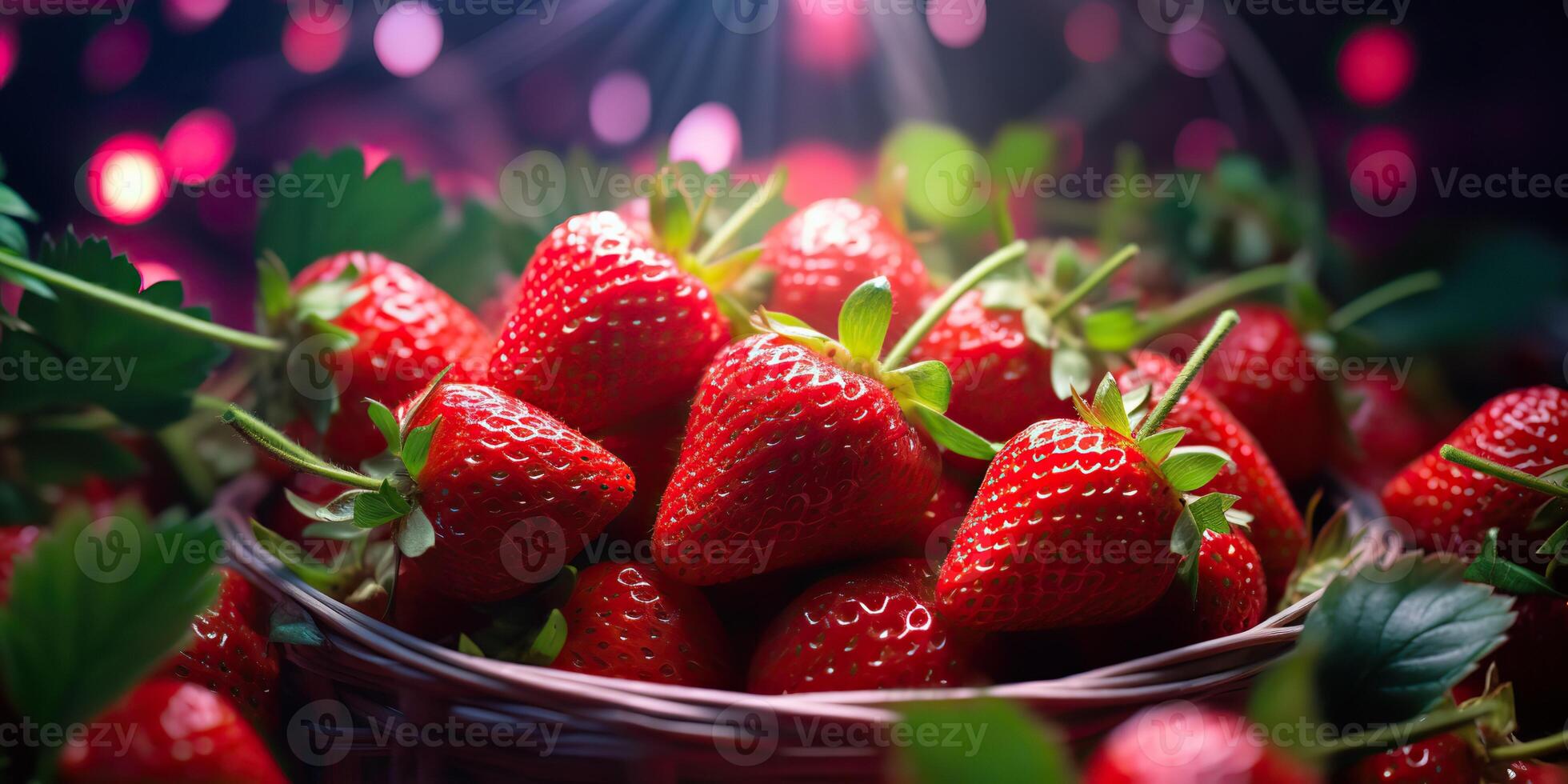 AI generated Fresh raw vegetarian red green berry strawberry in basket. Market plant farmer harvest photo