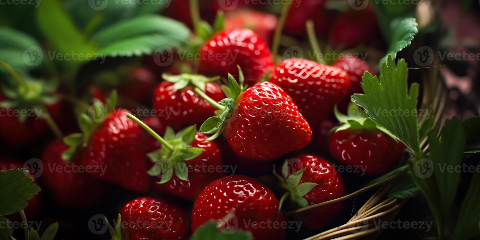 AI generated Fresh raw vegetarian red green berry strawberry in basket. Market plant farmer harvest photo