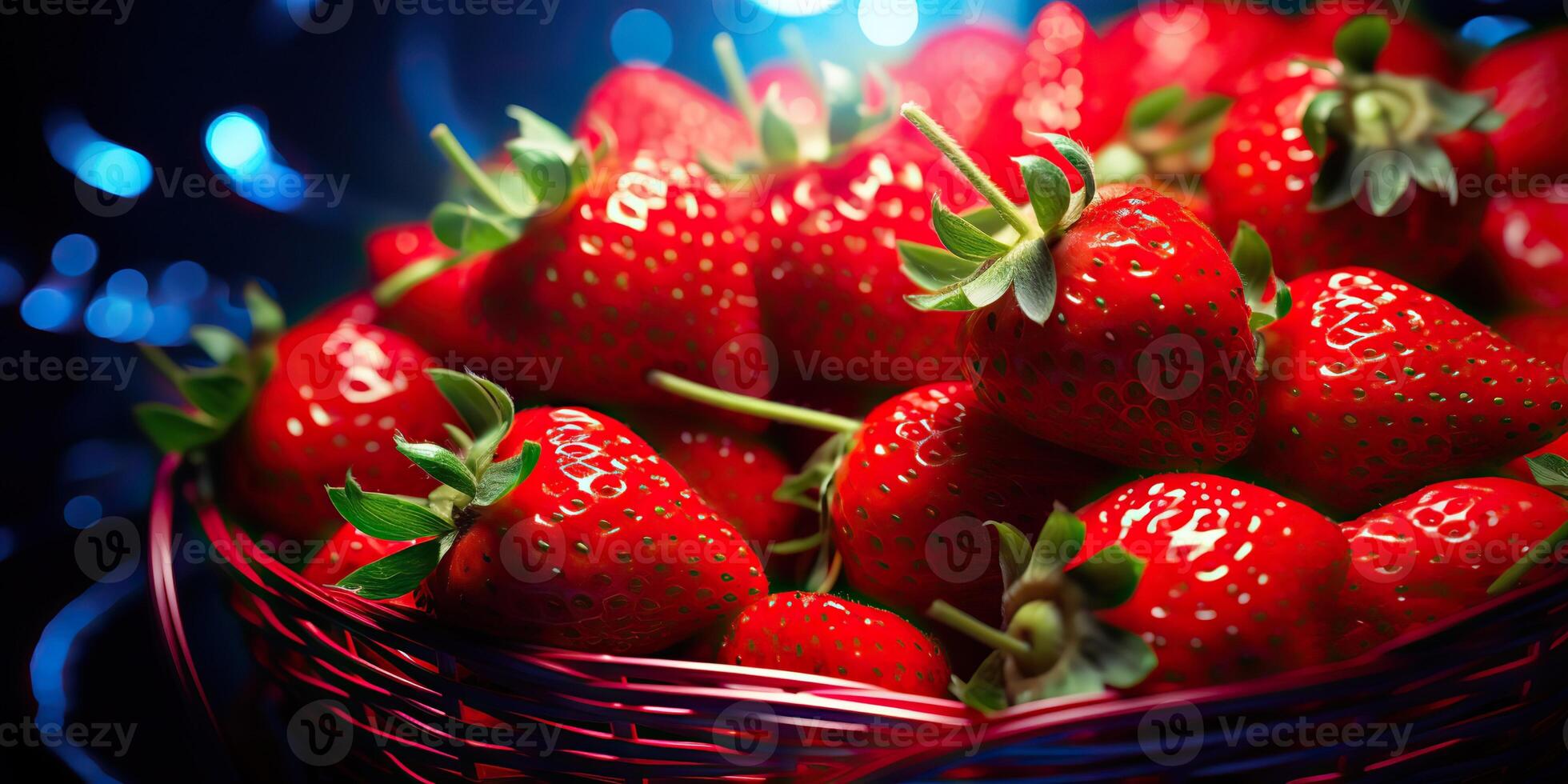 AI generated Fresh raw vegetarian red green berry strawberry in basket. Market plant farmer harvest photo