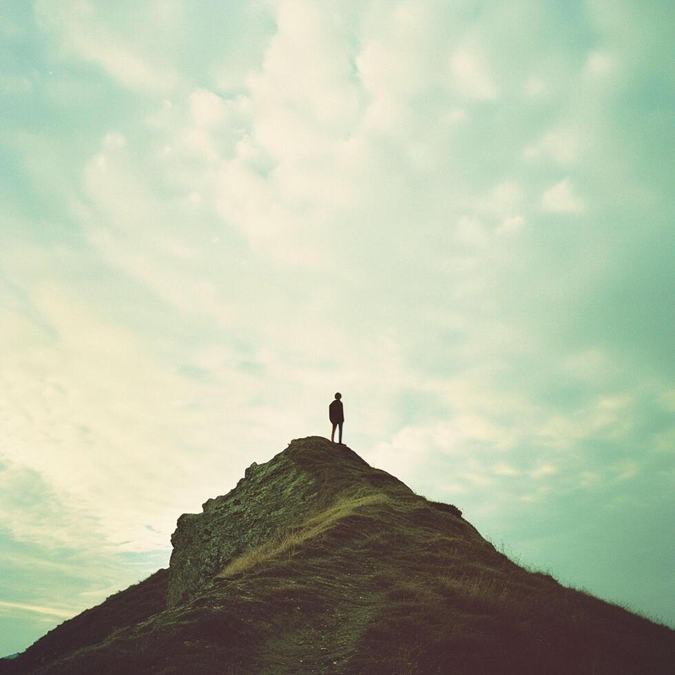 AI generated A person standing on a hill photo