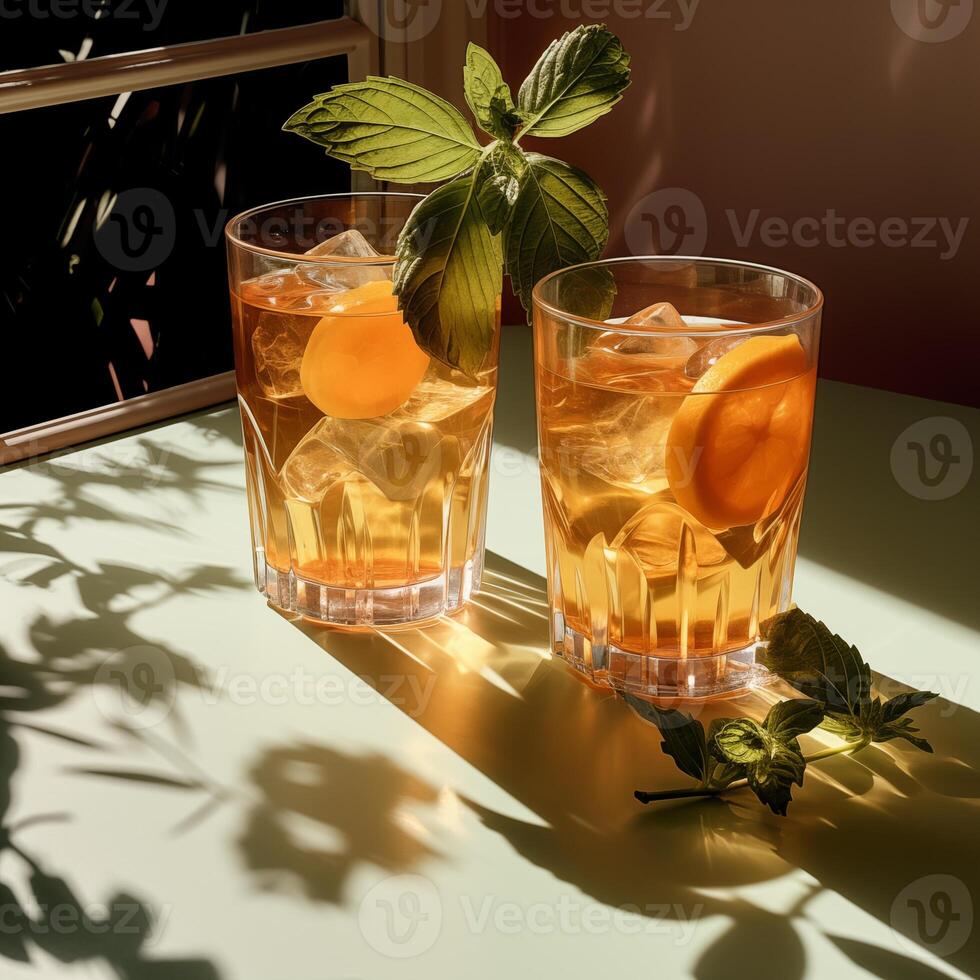 AI generated Long Island iced tea cocktail with strong drinks, cola, lime, and ice in a glass, cold long drink, or lemonade. Generative Ai photo