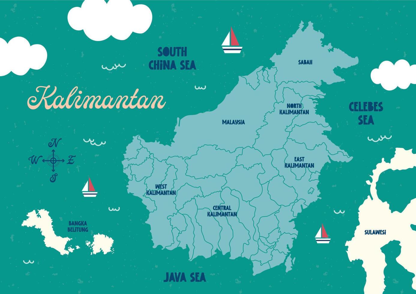 plano diseño vector linda divertido vistoso Kalimantan Indonesia linda niños vistoso mapa
