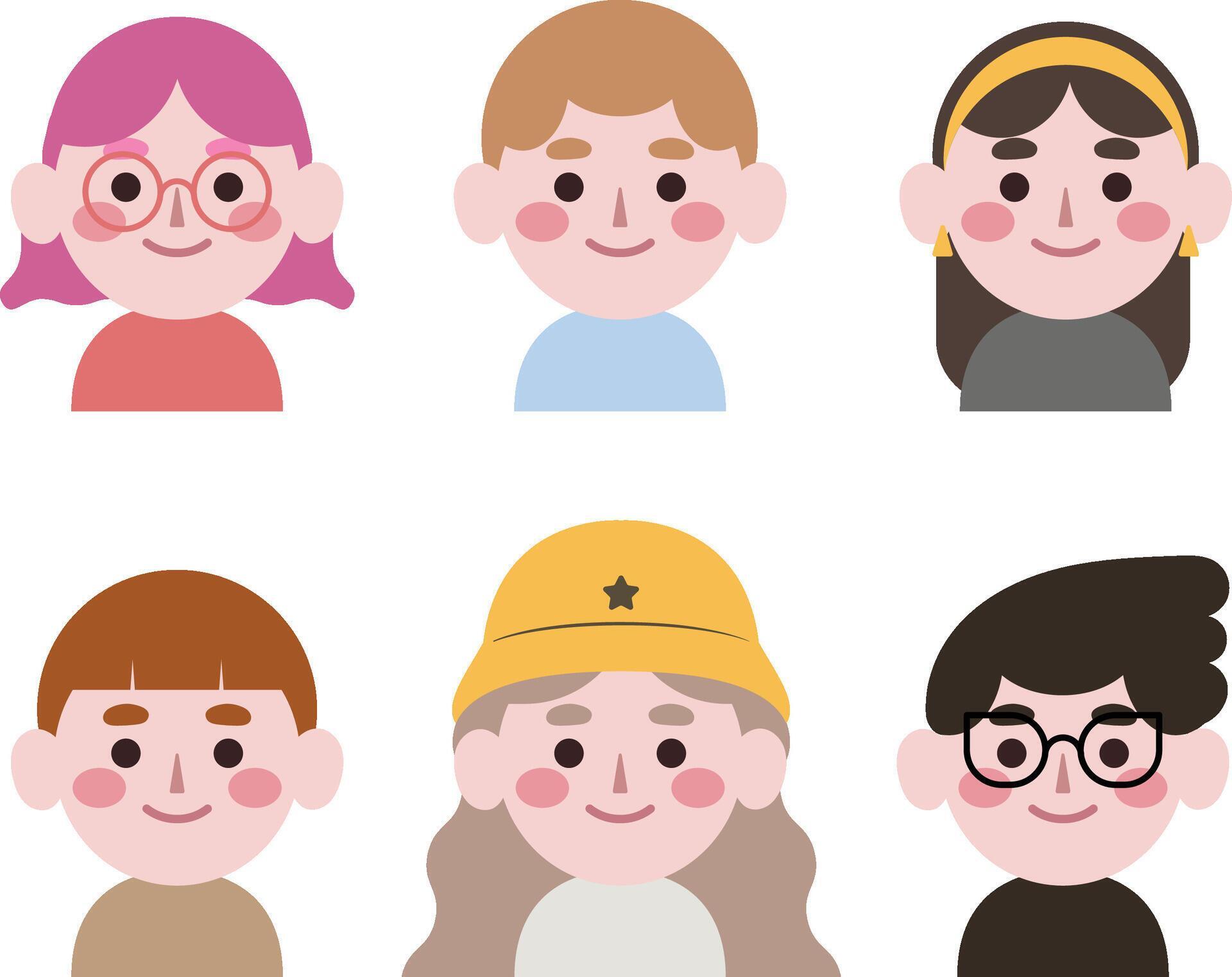 flat design vector cute fun colorful boy girl face avatar picture ...